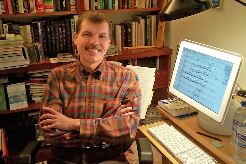 In the studio composing Canticle to the Sun, August 2004