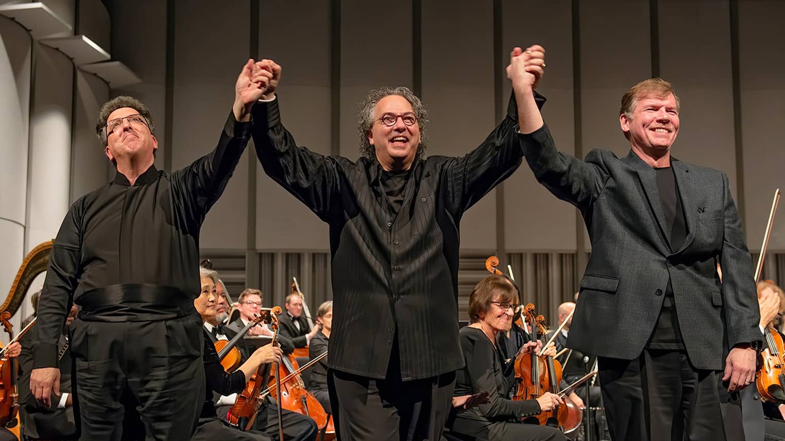 Pianist Jeffrey Biegel, music director Raffaele Ponti, and the composer